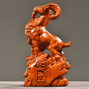 花梨木雕羊摆件十二生p肖木羊家居办公室领头羊装饰开业新居送礼