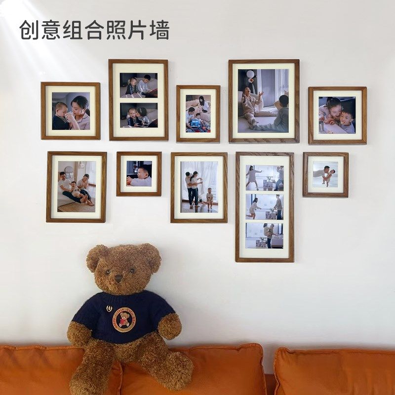 客厅照片墙大尺寸实木相框挂墙组合洗相片定制结婚照写真相免打孔