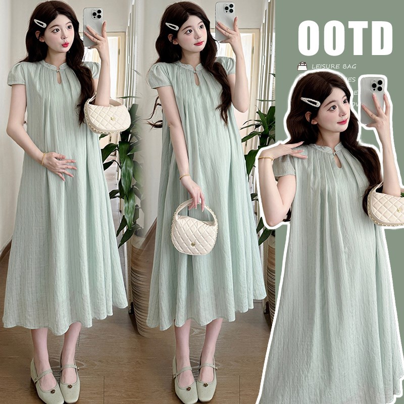 2025夏季新款孕妇装休闲系带条纹设计感前后两穿宽松韩版女连衣裙