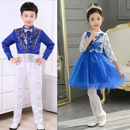 大班元旦小学生女童舞蹈舞台幼儿园儿童演出服P表演服宝蓝色亮片