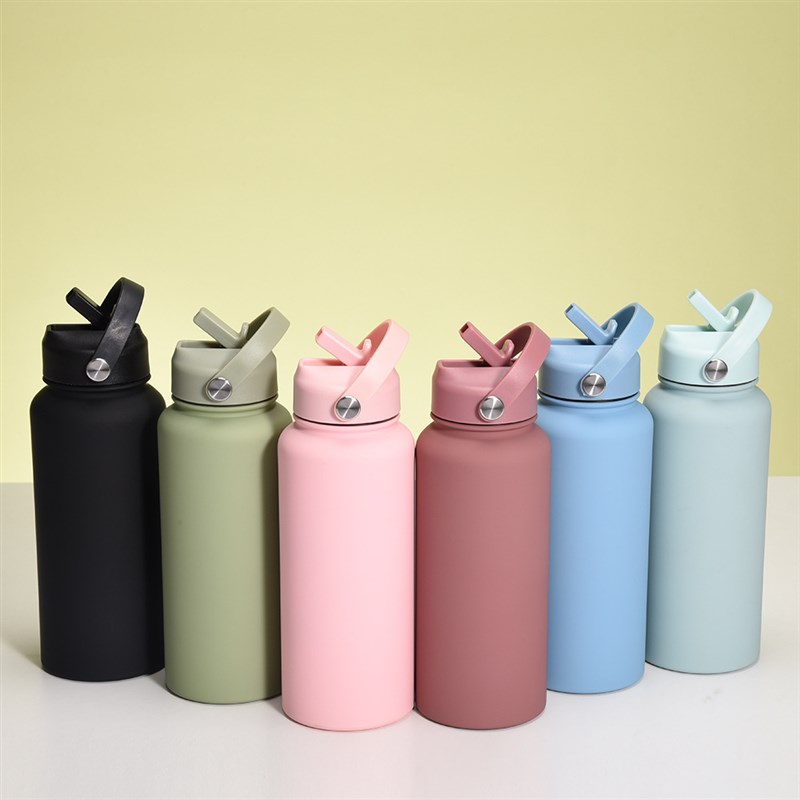 2024新款运动水壶不锈钢大容量1L美式大口保温杯便V携提手吸管水