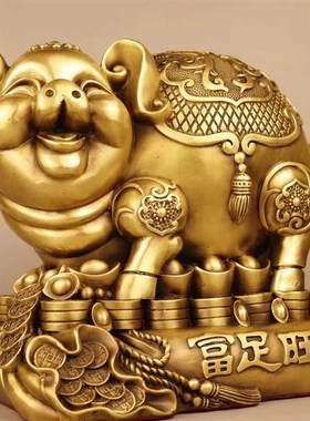 纯铜猪摆件铜存钱罐猪招财猪客厅玄关酒柜乔迁新居装饰工艺品大号