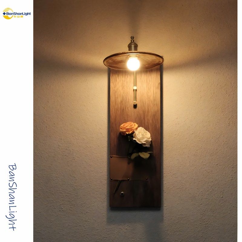 免布线壁灯卧室床头灯中古侘寂风日式复古风民宿走廊过道实木墙灯,家装灯饰光源,壁灯,淘宝优惠券,粉丝福利购,淘宝优惠卷