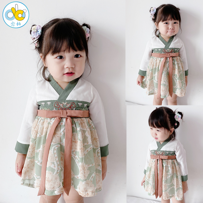 女童汉服中国风春秋新款q宝宝古装儿童唐装小女孩复古刺绣连衣裙