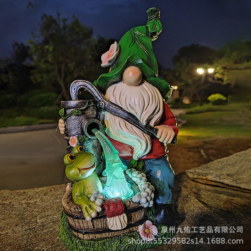 太阳能花园摆件树脂工艺品户外摆件小矮人压水器户外花园庭院装饰