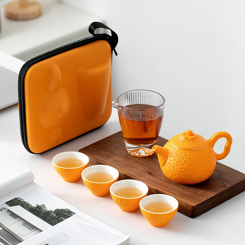 丑橘子桔泡茶壶茶杯旅行茶具小套装户外露营便携式快客杯一壶四杯