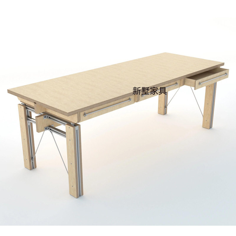简约桦木海洋板办公桌铝型材光轴电脑桌带抽屉长方形会议桌工作台