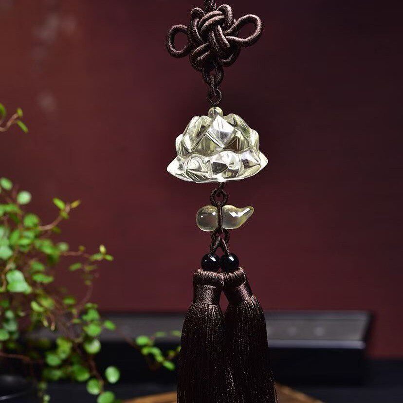 浩澜天然白水晶莲花车挂紫水晶葫芦搭配手工流苏饰品挂件精品礼物