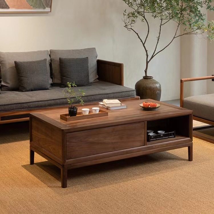 新中式茶几黑胡桃实木方形茶桌茶台茶几桌组合客厅小户型