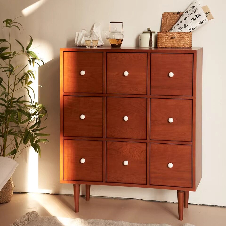 中古风实木九斗柜收纳置物柜客厅咖啡机餐边柜复古沙发边储物边柜