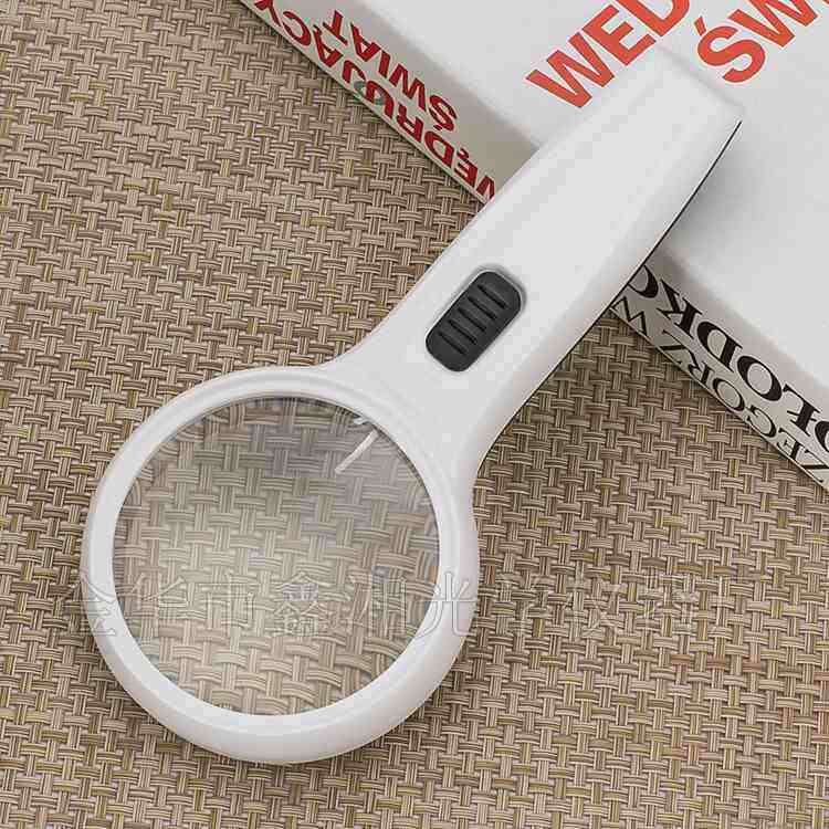 新款双层镜片75mm10倍带三个LED灯手持阅读高倍放大镜7016