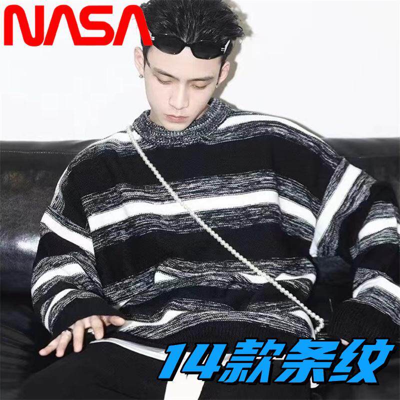 NASA秋冬纯色毛衣男女港风圆领打底针织衫潮流套头慵懒情侣线衣