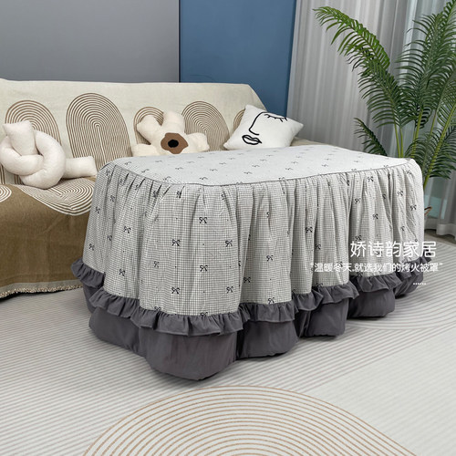 新款大裙摆蝴蝶结电暖桌被罩可拆洗脱胆烤火被烤火罩电炉罩套暖桌