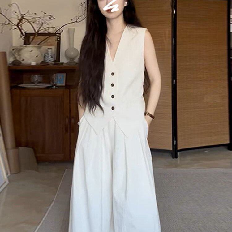 夏天搭配一整套时尚高级感御姐马甲背心阔腿裤子两件套装夏季女装