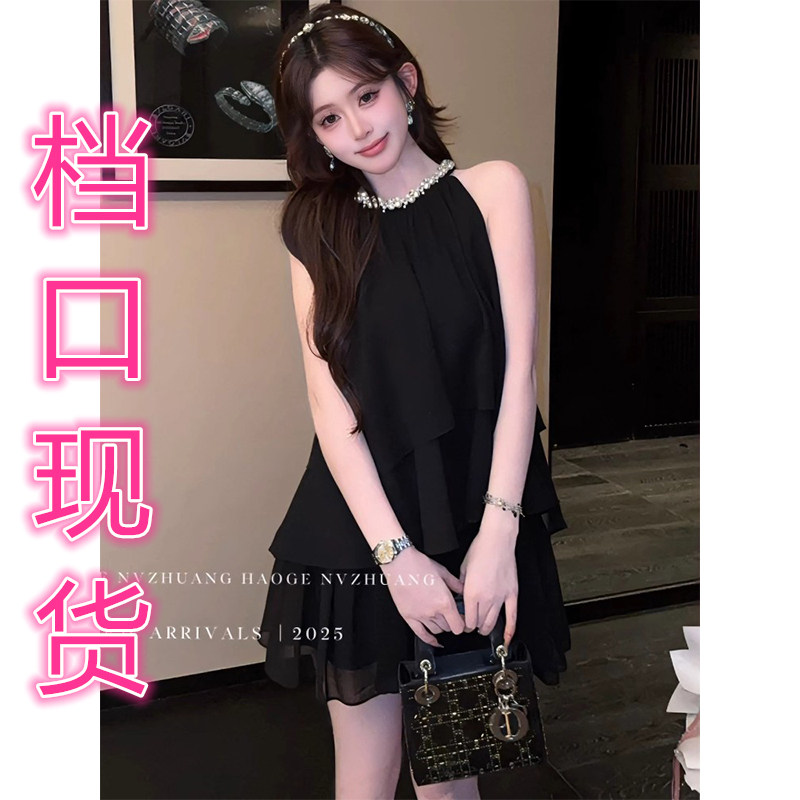 黑色半身裙两件套女神范巨好看的夏装小个子独特漂亮无袖雪纺衫