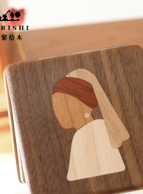 SURISHI苏黎拾木实木珍珠女孩随身小镜子折叠便携化妆镜生日礼物