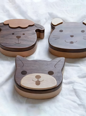 木质乳牙盒 儿童黑胡桃木创意生肖收纳男女宝 胎毛脐带牙齿收藏盒