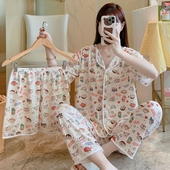 睡衣三件套韩版 女士夏季 甜美可爱卡通家居服 短袖 BX1爆款
