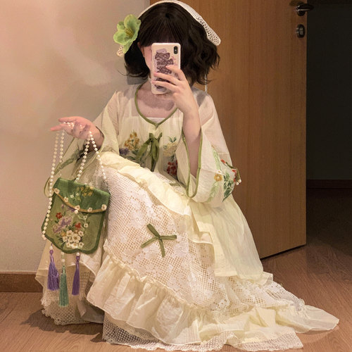 双月原创【草木有灵】汉服刺绣圆领衫蝴蝶结蛋糕裙日常国风汉元素