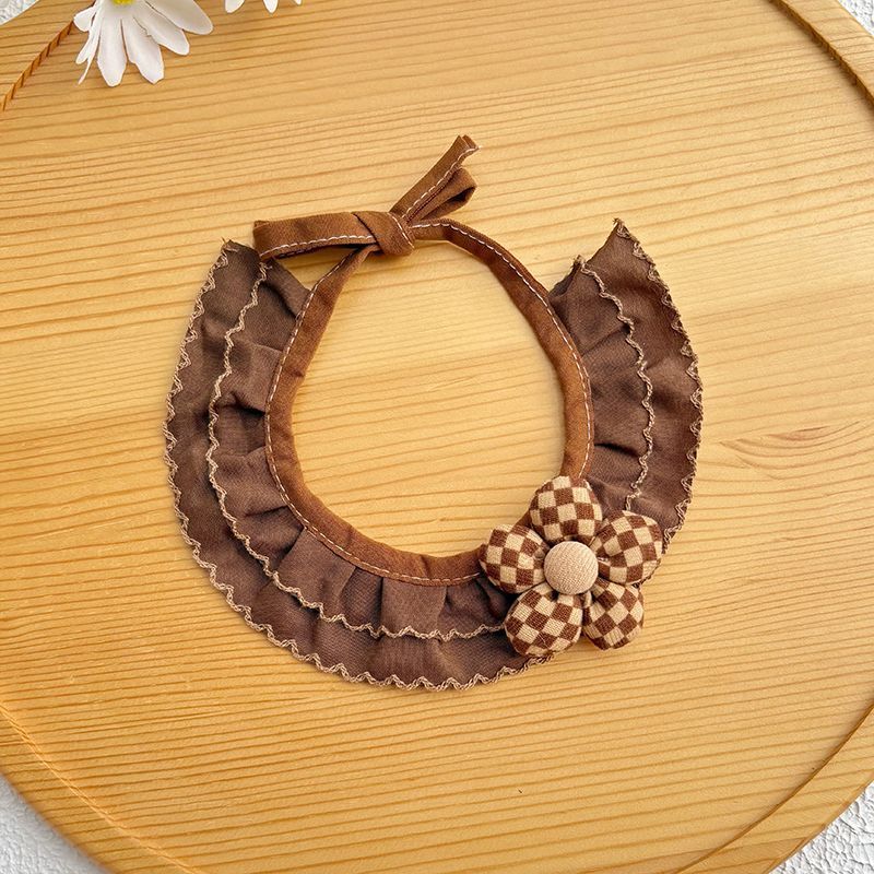 棕色花朵系带猫咪口水兜宠物围脖小狗围领个性狗狗小猫装饰