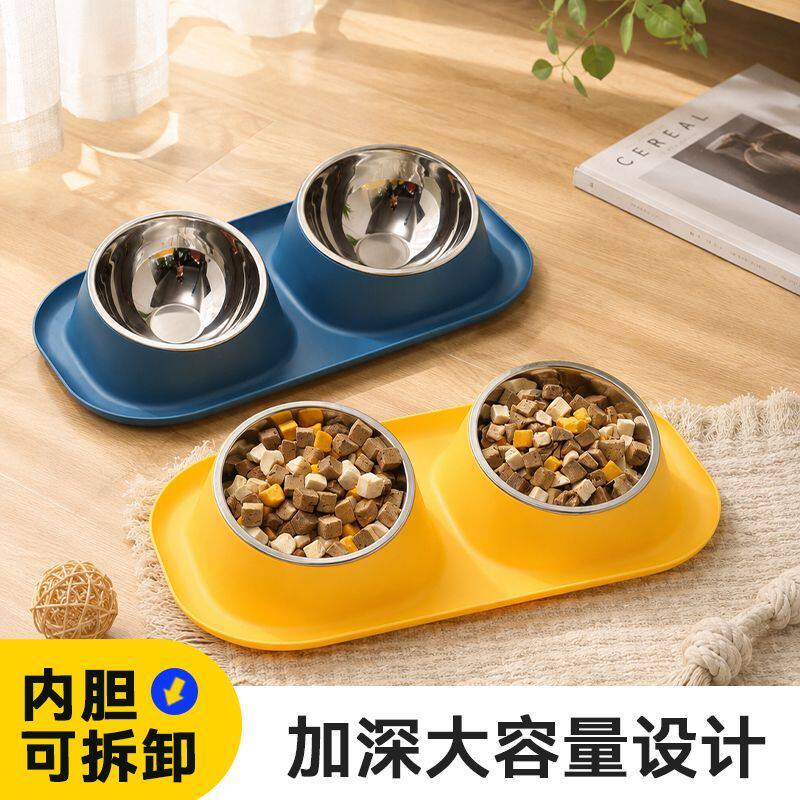猫碗狗碗双碗单碗防滑斜面猫粮狗粮盆加大不锈钢宠物水碗
