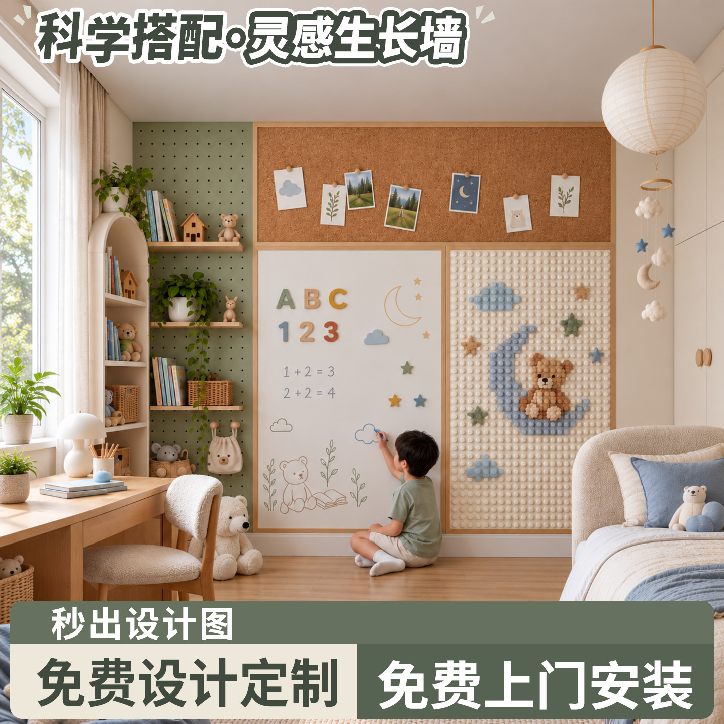 Seeful进口珐琅板白板墙面积木板磁吸黑板儿童家用教学软木板照片展示墙灵感生长墙洞洞板可擦书写字板挂墙式