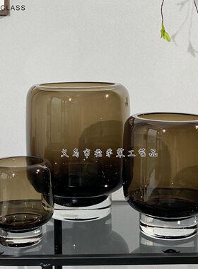 HJM-北欧简约琉璃棕色厚重玻璃花家居客厅样板房装饰品插花摆件