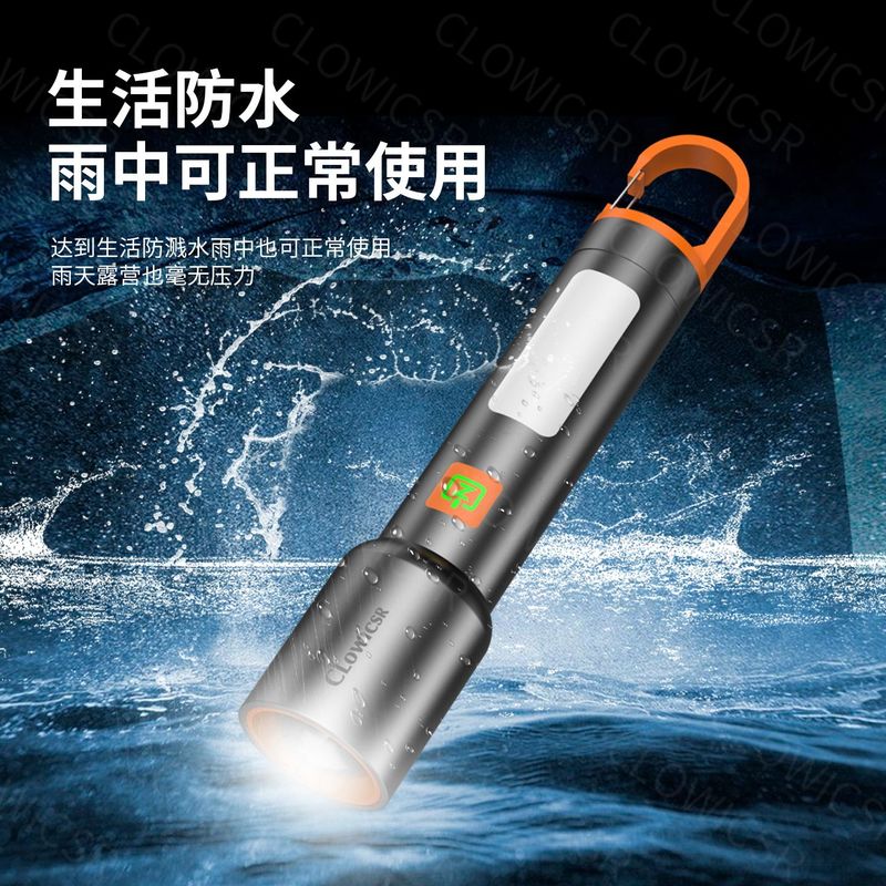 铝合金强光手电筒超亮可充电变焦远射户外钓鱼露营家用照明led灯