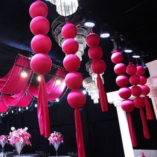 饰婚庆用品橱窗布艺串酒店婚礼堂背景泡沫球球厂玫红色家商场 礼装