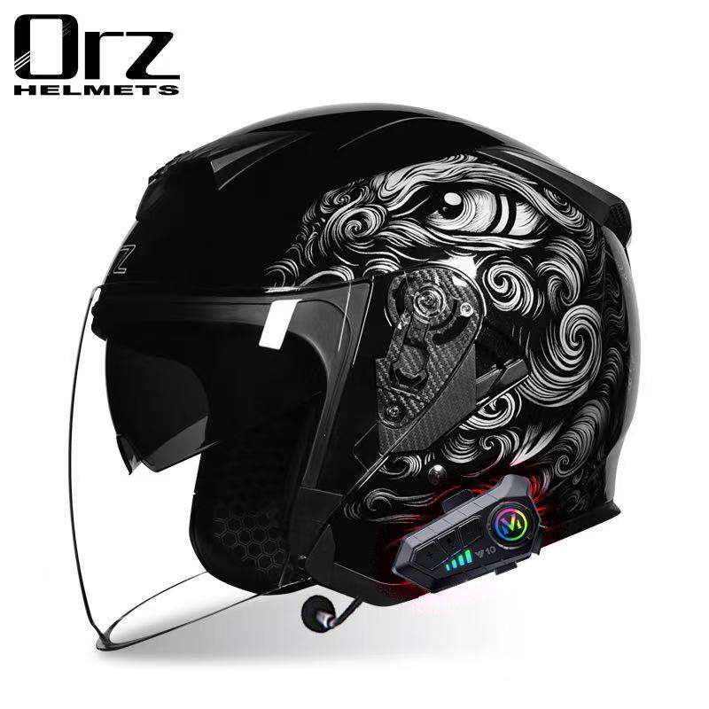 Orz摩托车头盔复古半盔男女双镜片双镜踏板外卖电动车四季通用3C