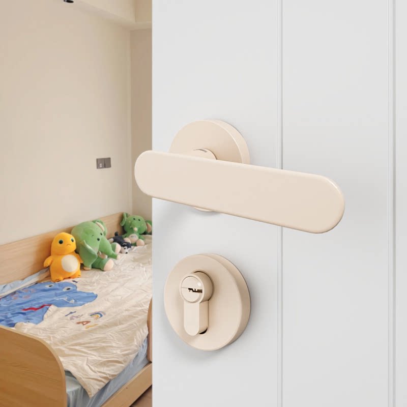 奶油风室内极简儿童家用门把手白色卧室木门法式房间静音门锁磁吸