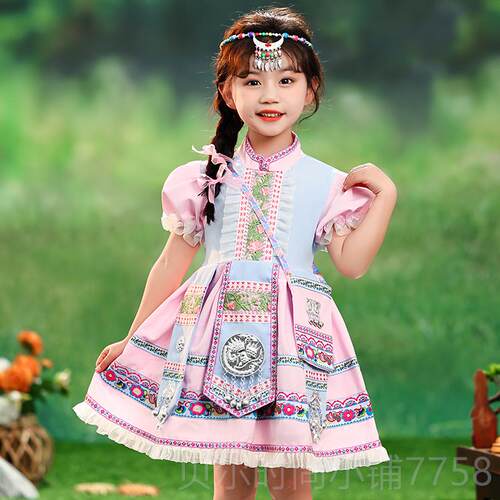 新款新款女儿童演出服广西三月三族表演服壮少民数族男童苗族舞蹈