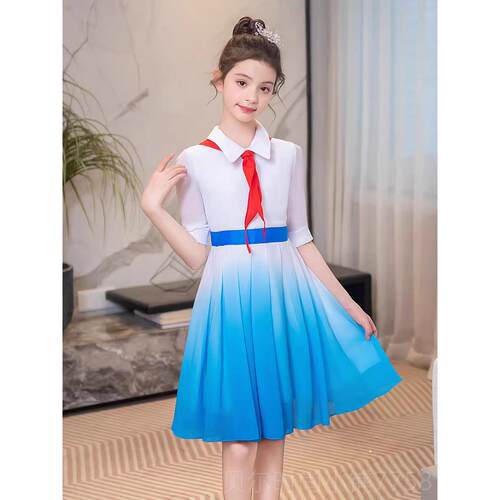 新款儿大合唱演出朗服小学童生业毕礼服主持人诵表演服女童啦啦队