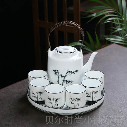 新款梁手绘提壶茶具装陶瓷家用器大容量分茶1.2L桥套壶泡茶壶茶杯