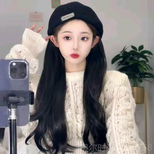 新款发假发帽子一体女款发2024新款子真全头套女网红贝雷帽假女长