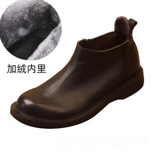 新款 男手工真皮碼 大裝 馬丁靴加工絨 頭層牛皮商閑務高幫休大頭皮鞋