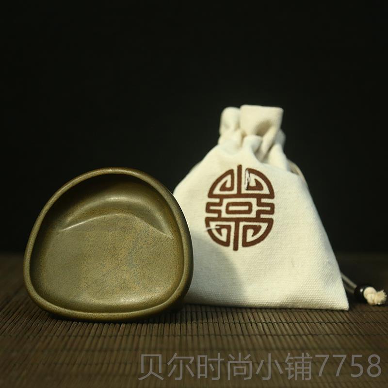 新款国家非遗 歙砚砚台《三足鼎立》比纯手工砚台县 天然黄鱼籽歙图片