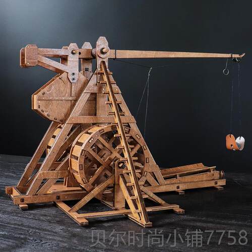 新款微模逗转轮配重式玩投石机木质立拼图古战送男体友礼物车具摆