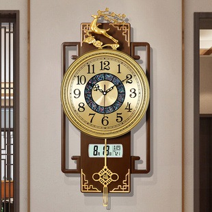 新中式 装 高档静音日历2024新款 轻奢挂钟客厅家用时尚 饰大气时钟表