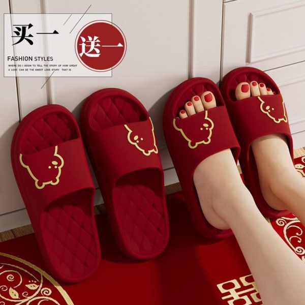 情侣拖鞋婚一对2024喜结婚新本命年夏季红色陪嫁庆晨袍新娘年凉拖