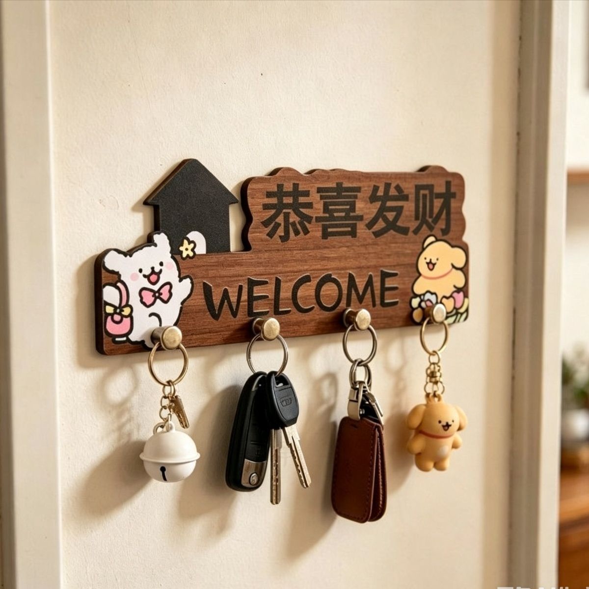【免钉免钻】卡通玄关钥匙挂架图片