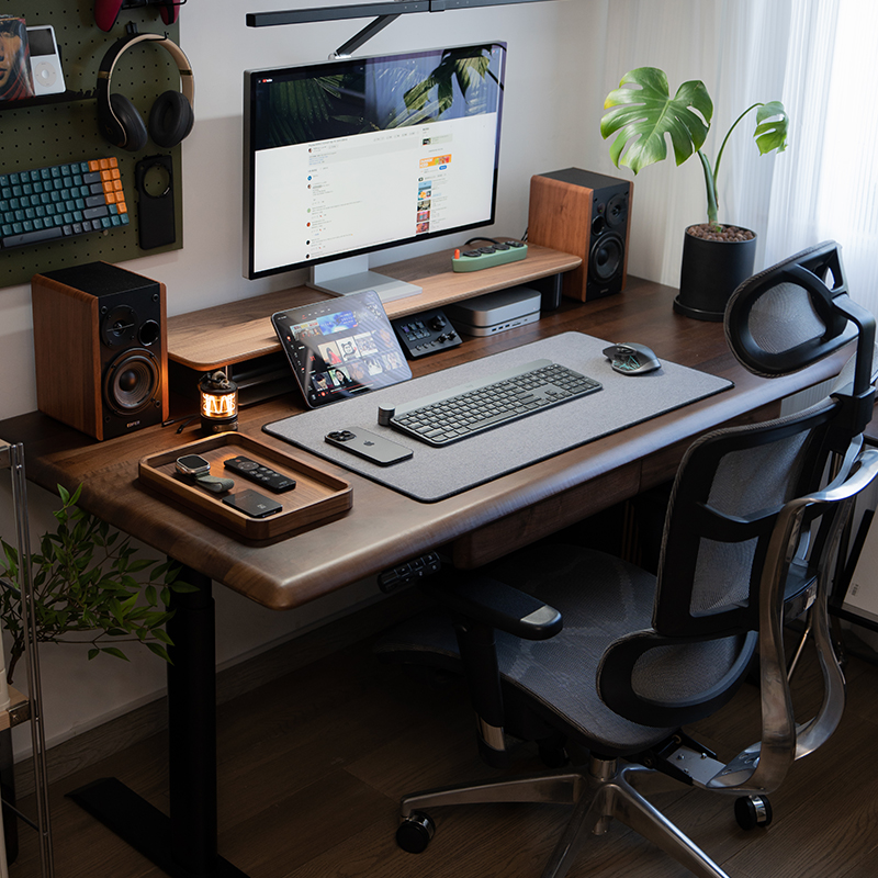 名造北美黑胡桃木电动升降桌捷昌抽屉书桌子工作台实木电.脑桌M10