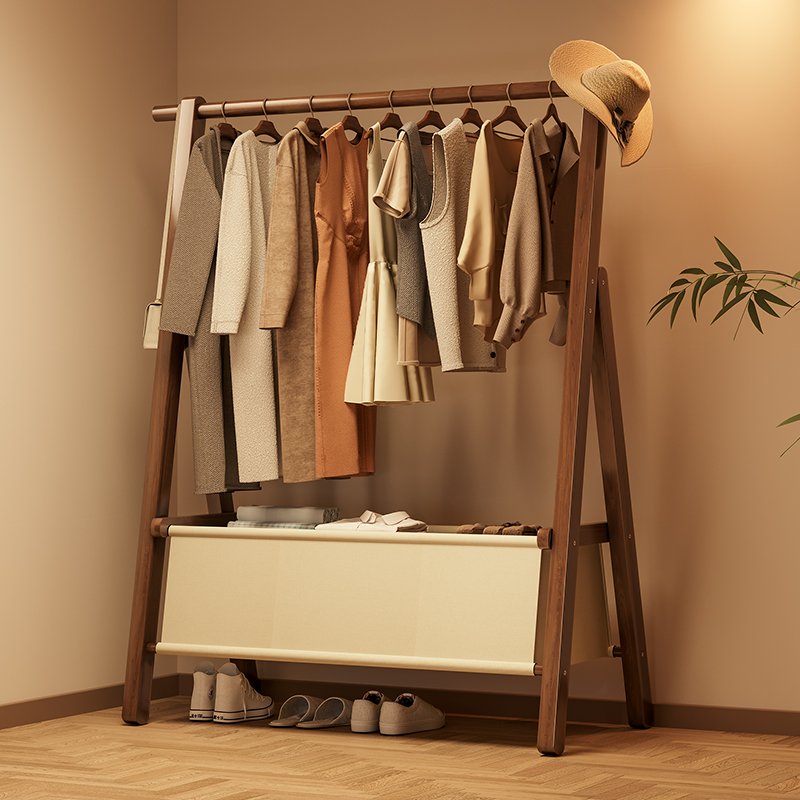 全实木衣帽架落地k挂衣架卧室家用简易晾衣架室内衣服架子2024新