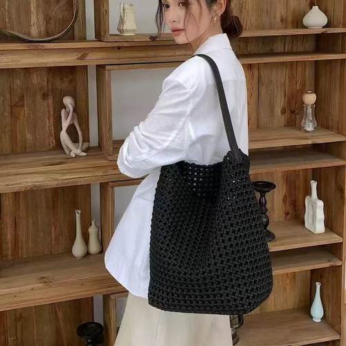 手工编织水桶包大容量单肩腋下包