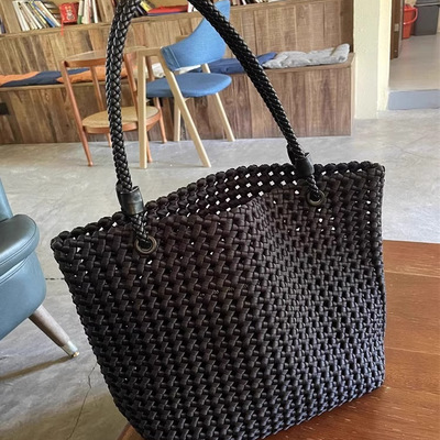 复古手工编织尼龙托特包大容量女