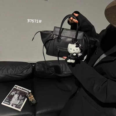 黑色植鞣皮托特包女手提斜挎包