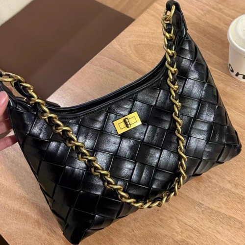 手工编织小香风菱格链条腋下包女