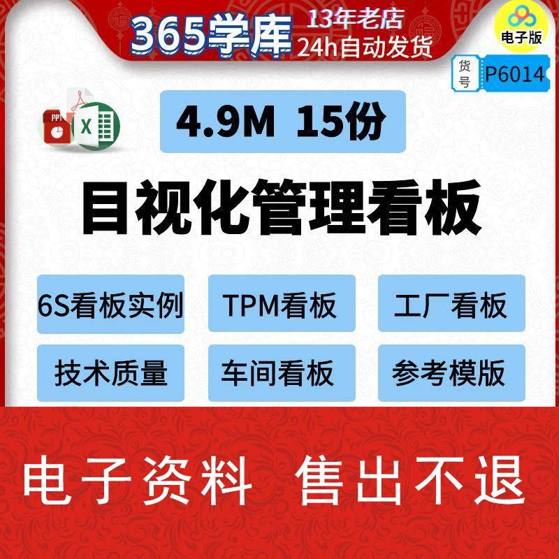 工厂目视化管理看板车间6S实例TPM看板技术质量上墙数据模版参考