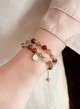 双层叠戴原石水晶手链女款轻奢小众精致手串珍珠饰品2025新款手饰