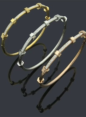 欧美创意精致钛钢六角螺母手镯 小众感开口卡扣镯子女款手饰